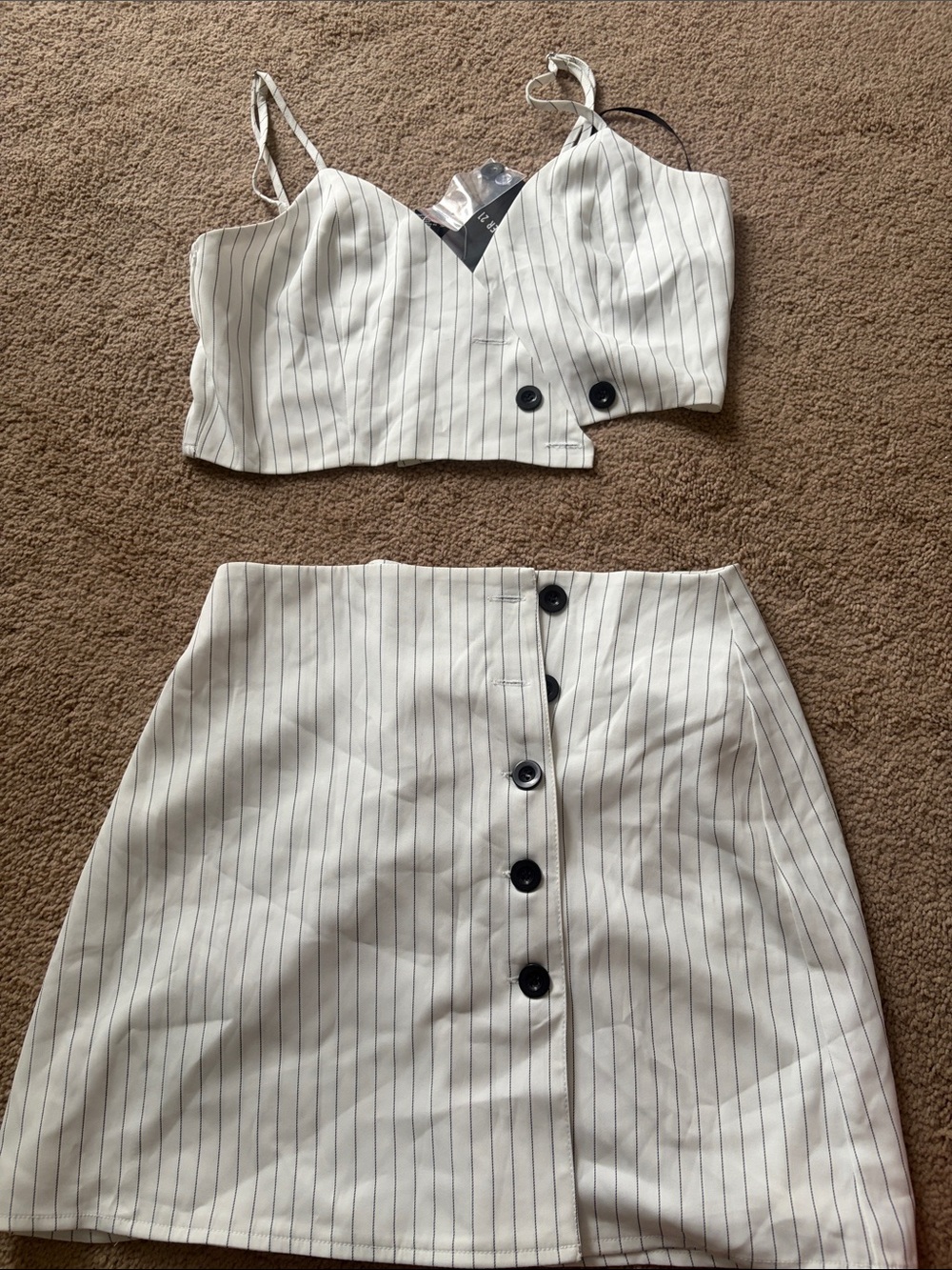 Forever 21 White Pinstripe Button-Front Mini Skirt